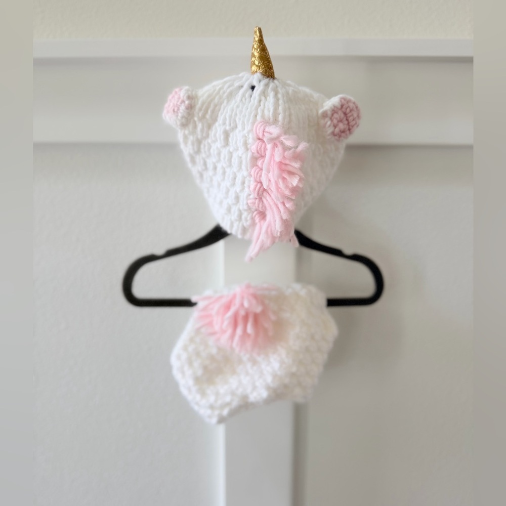 Cloud Island Knit Unicorn Hat and Diaper Cover